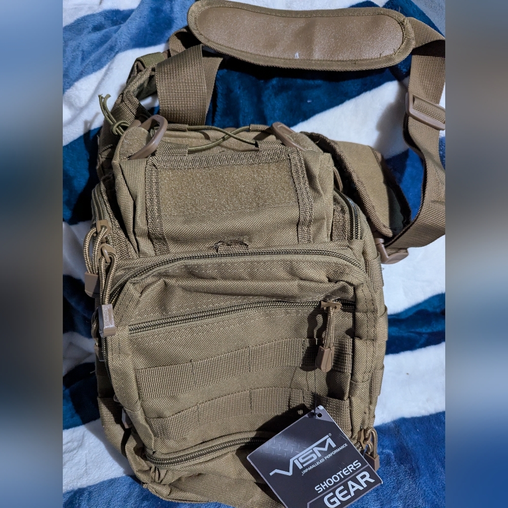 Tan Tactical Shoulder Front Or Back Bag